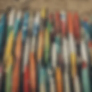 An abstract representation of identity with surfboards in various colors