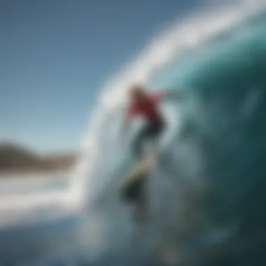 A surfer riding a wave, showcasing the thrill of surf culture