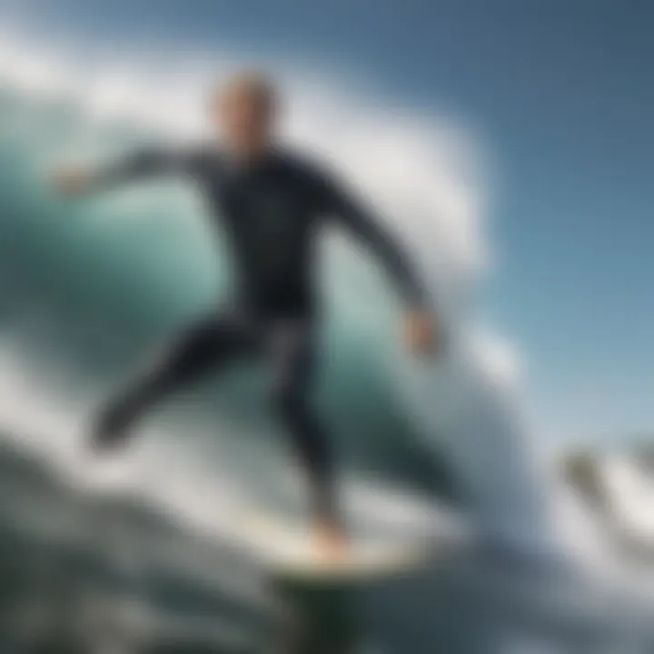 Surfing enthusiast wearing a wetsuit in action on a wave