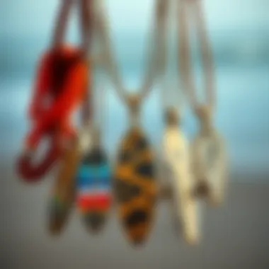 An array of surfer necklaces showcasing unique designs