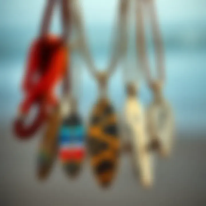 An array of surfer necklaces showcasing unique designs