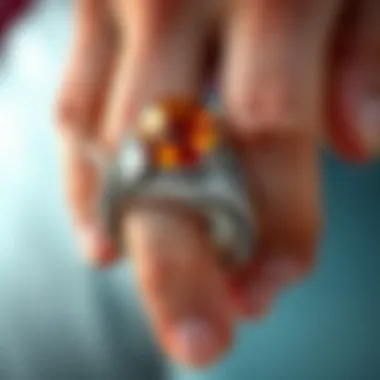 Close-up of a surfer ring made with ocean-inspired elements