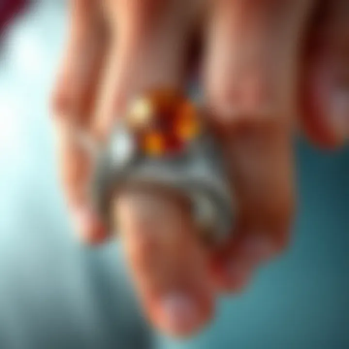 Close-up of a surfer ring made with ocean-inspired elements