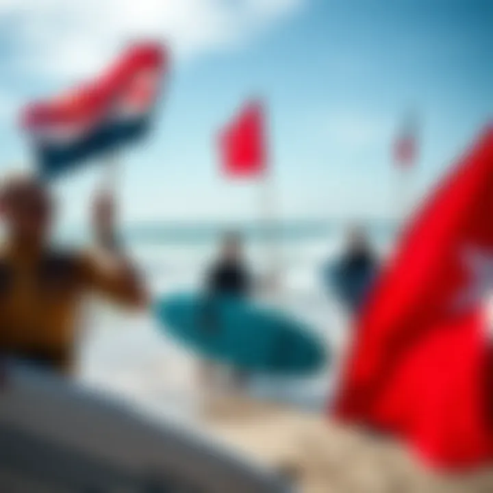 Surfers Using Nautical Flags Surfers communicating with nautical flags at the beach