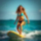 Dynamic surfing bikini in action