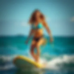 Dynamic surfing bikini in action
