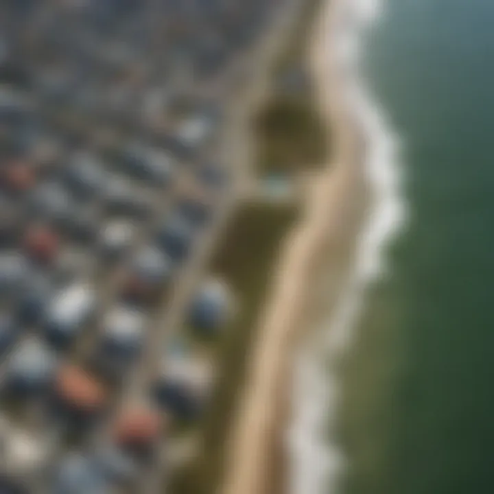 Aerial view of Galveston coastline for surfers