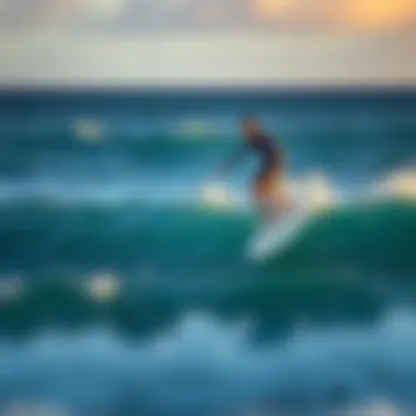 A beginner surfer practicing balance on a surfboard