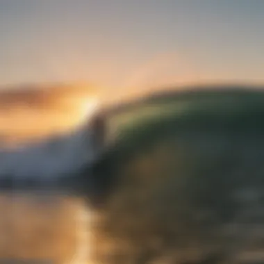 Surfer riding a wave at sunset in the Outer Banks