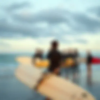 Understanding Surfing Safety for Beginners A group of novice surfers learning about safety measures on the beach.