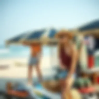 Nostalgic Vintage Beach Scene A nostalgic beach scene featuring vintage surf attire and accessories