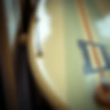 Detail of a handcrafted vintage surfboard with unique design elements