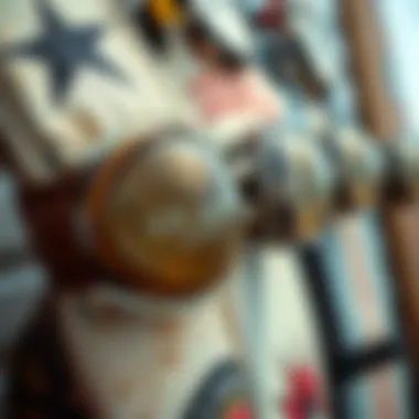 Close-up of vintage surf gear highlighting intricate designs