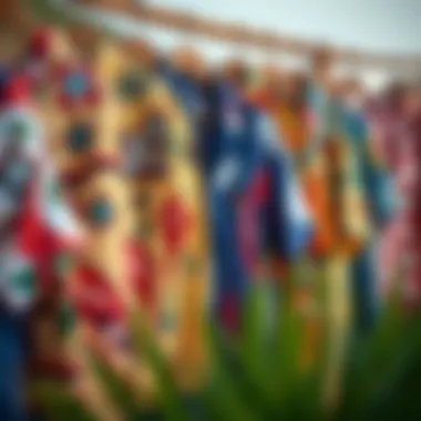 Vibrant Vintage Surf Shirts A collection of vintage surf shirts showcasing vibrant patterns