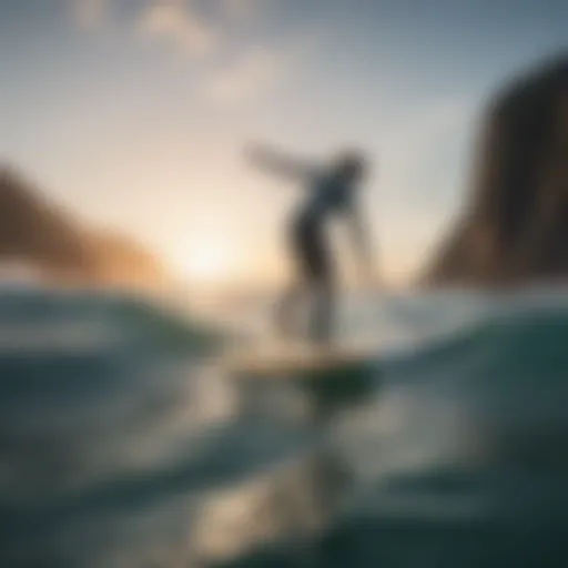 A surfer demonstrating paddle technique on a calm ocean