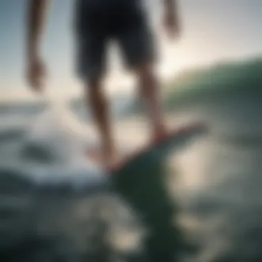 Mastering Waves with Swim Feet Flippers Surfer navigating challenging waves with the aid of flippers