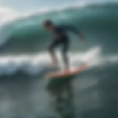 Surfer in Action with Swim Feet Flippers Surfer demonstrating the effectiveness of flippers in the water