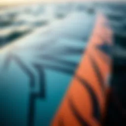 A close-up view of the Exile wakesurf board showcasing its unique design and graphics.