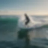 Close-up of an electric surfboard with a hydrofoil cutting through the water