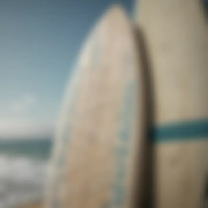 A close-up of surfboards adorned with messages advocating for ocean preservation