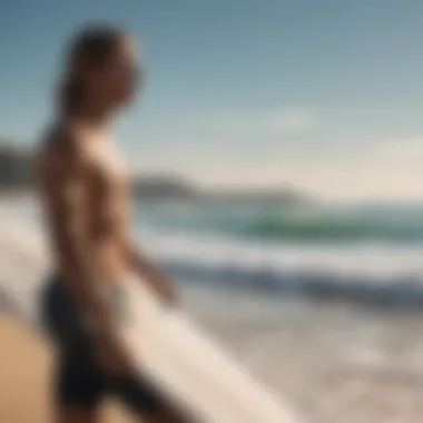 A surfer checking wind conditions at the beach