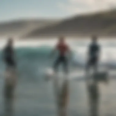 A group of surfers discussing optimal conditions