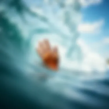 Artistic representation of the hang loose gesture intertwined with ocean waves