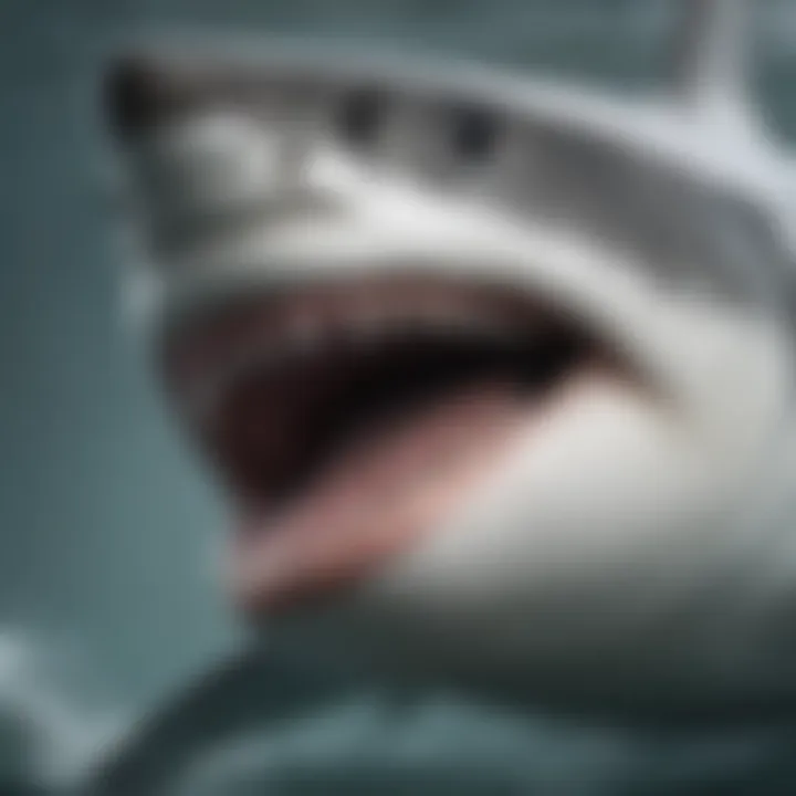 Close-up of a great white shark revealing its unique physiological features