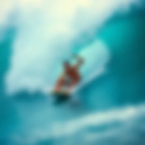 Dynamic boogie boarding action in ocean waves