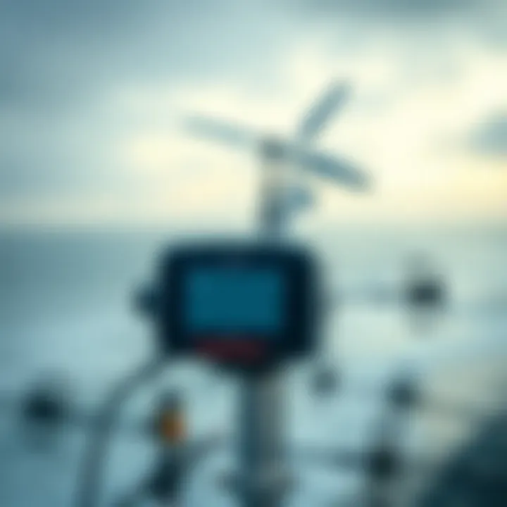 Modern digital anemometer displaying real-time wind data