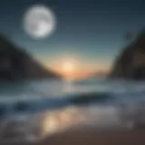 A serene beach scene illuminated by a full moon, highlighting the connection between lunar phases and ocean tides.