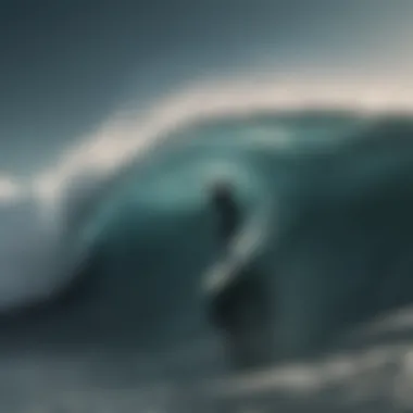 A surfer riding a wave during a new moon phase, capturing the contrast between darkness and the ocean's energy.