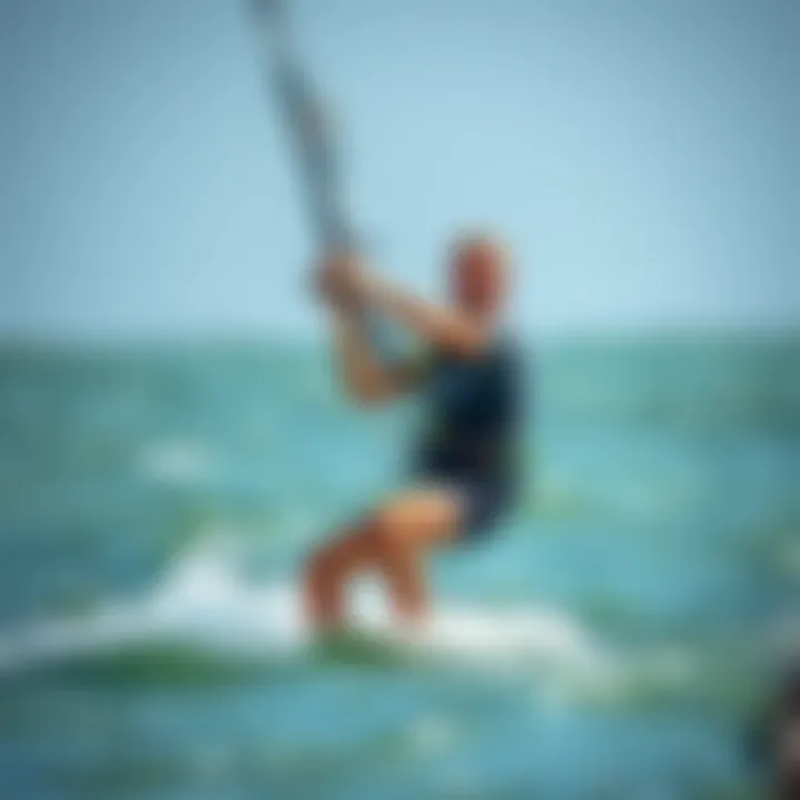 Proper Harness Technique in Windsurfing Expert demonstrating proper harness technique on the water