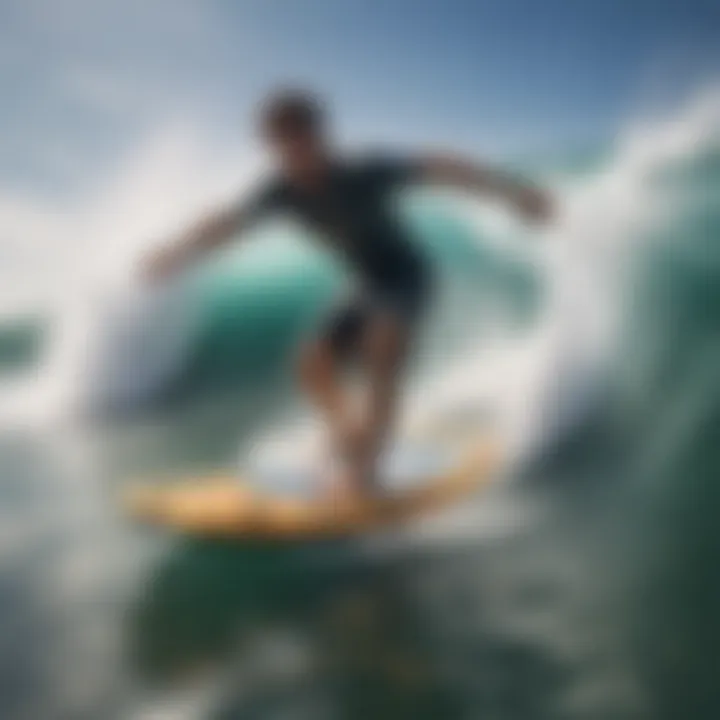 User enjoying a thrilling ride on a discount boogie board in ocean waves