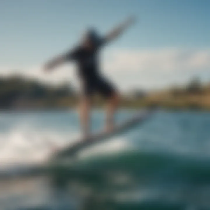 A hydrofoil kiteboard gliding over water