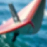 A close-up view of a hydrofoil surfboard showcasing its unique structure