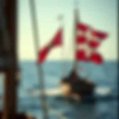 Historical depiction of maritime communication using signal flags