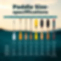 An infographic displaying various paddle sizes and their specifications