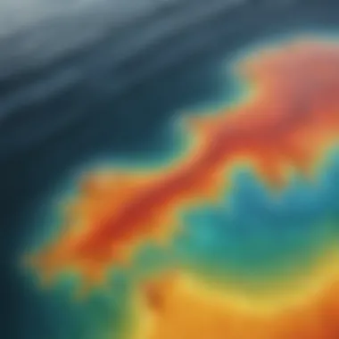 Color-coded Sea Surface Temperature Map Color-coded sea surface temperature map highlighting warm and cold regions