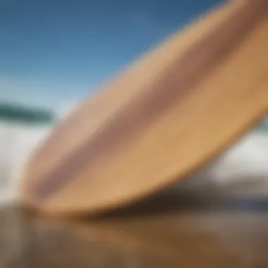 Close-up of a skimboard demonstrating its shape and material