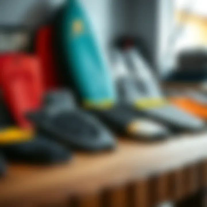 Variety of surf traction pads displayed on a table