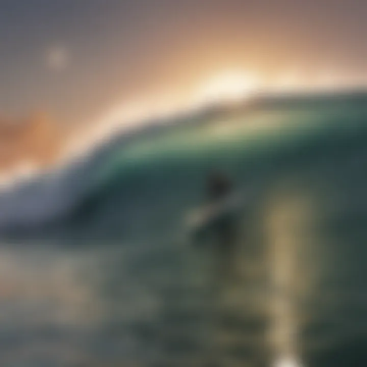 Surfer riding a wave at dawn