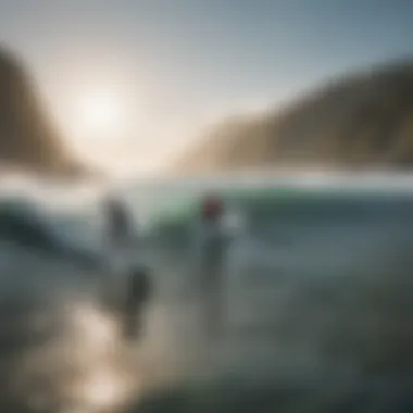 Surfers practicing safe navigation