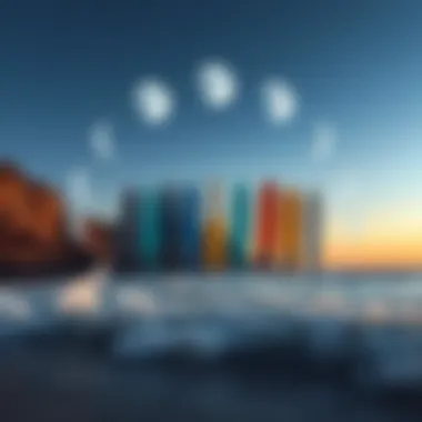 A lunar calendar with surfboards illustrated for each phase