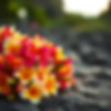 Vibrant Lei of Assorted Flowers A vibrant lei made of assorted flowers, symbolizing Hawaiian traditions.