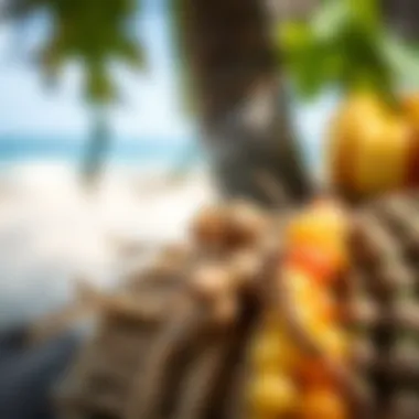 Traditional Lei-Making Materials Close-up of traditional lei-making materials, showcasing natural elements.