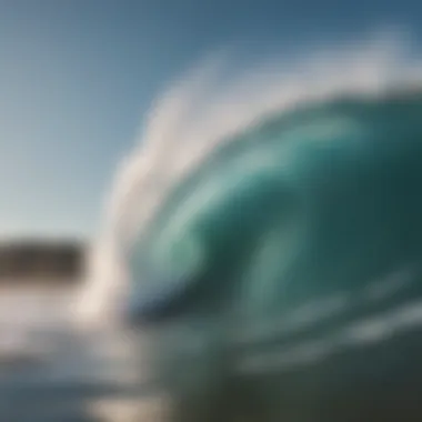 An ocean wave approaching the shore with foamy crest