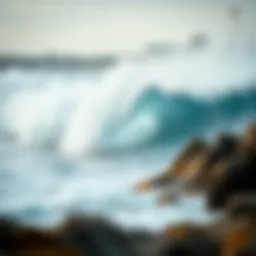 A stunning view of ocean waves crashing against a rocky shore