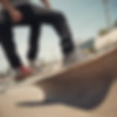 A skateboarder performing a trick on a ramp wearing Vans shoes