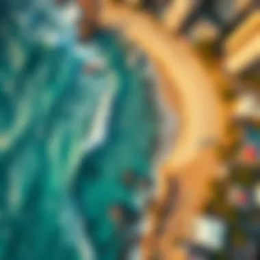 An aerial view of Waikiki Beach showcasing the surf break